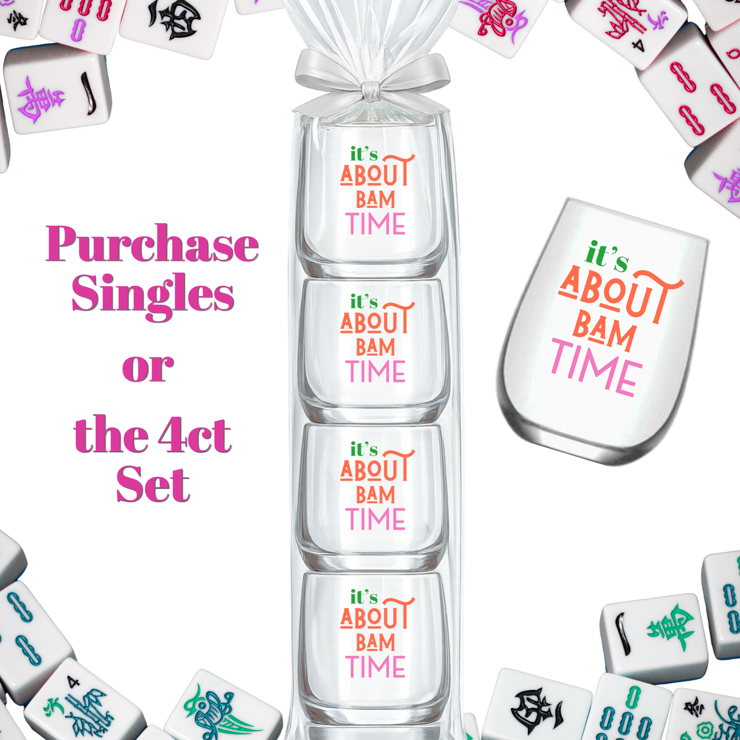 Fabuplates - Mahjong Stemless 4 ct Set Wine Glasses "It's About Bam Time"