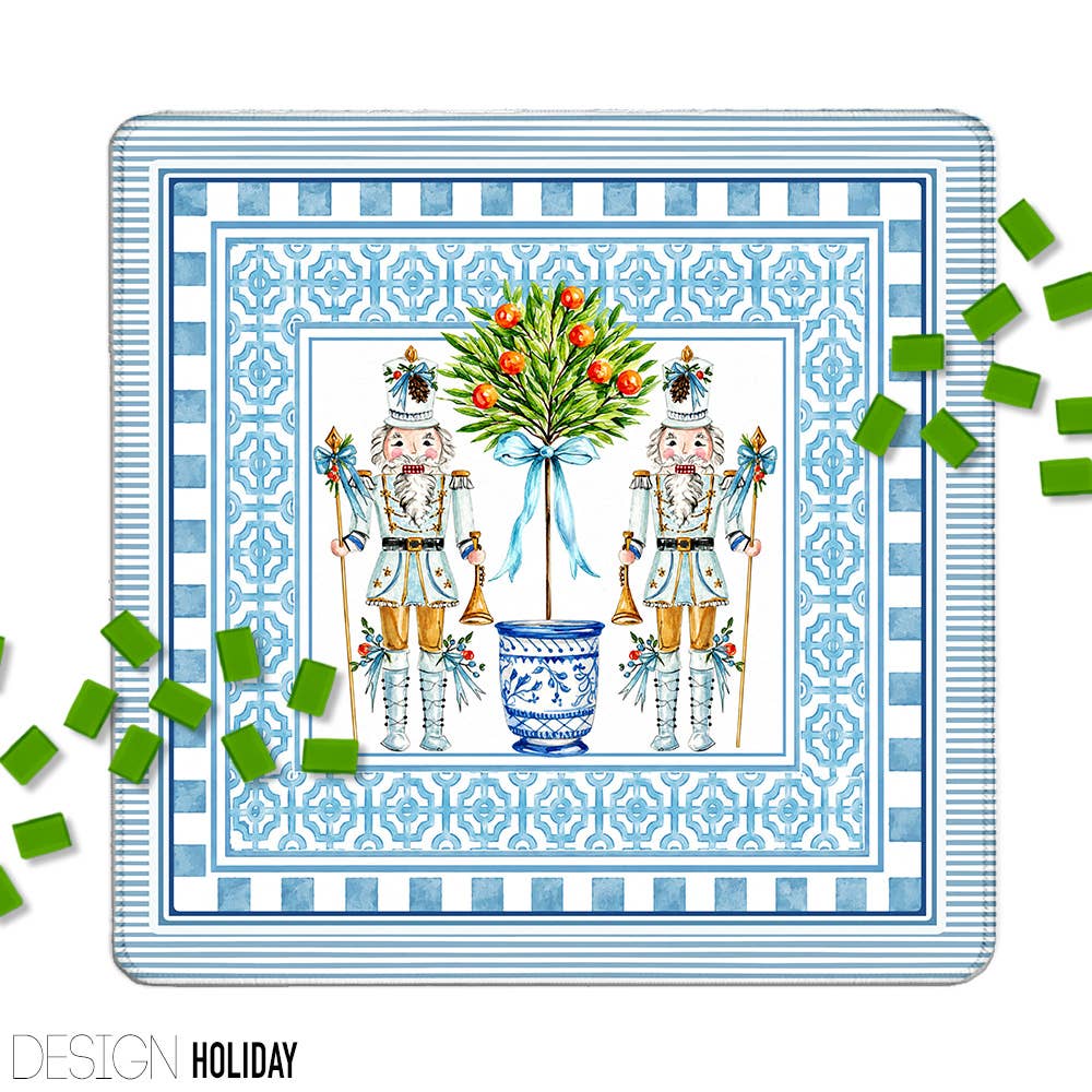 Blue Nutcracker Holiday Mahjong Mat