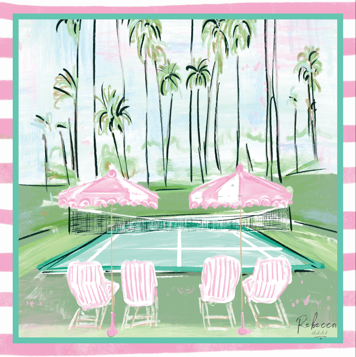 Rebecca Illustrated - TENNIS IN PARADISE-MAHJONG MAT