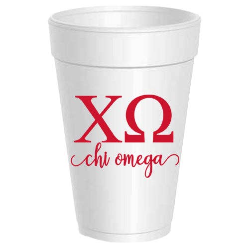Chi Omega - ΧΩ - Letter Script Styrofoam Cups - 10 pack: Letter Script