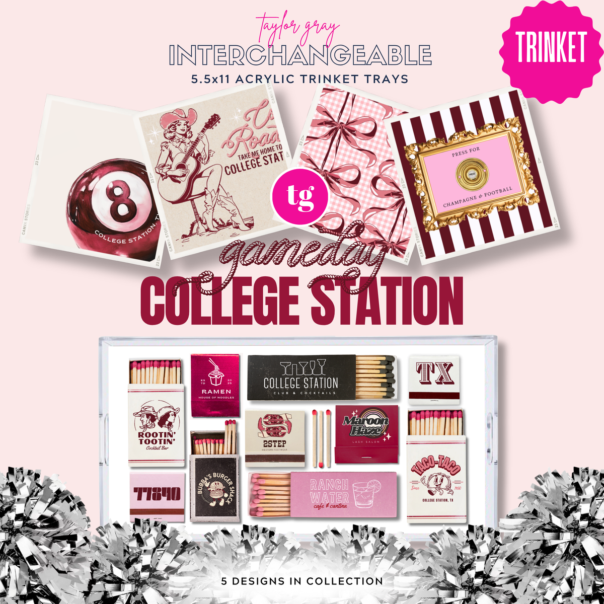 GAMEDAY COLLEGE STATION trinket tray insert set | 5.5x11
