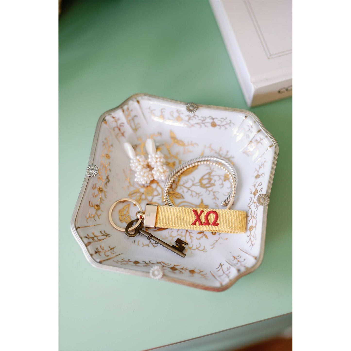 Gracefully Made Art - Chi Omega Embroidered Keychain, Sorority