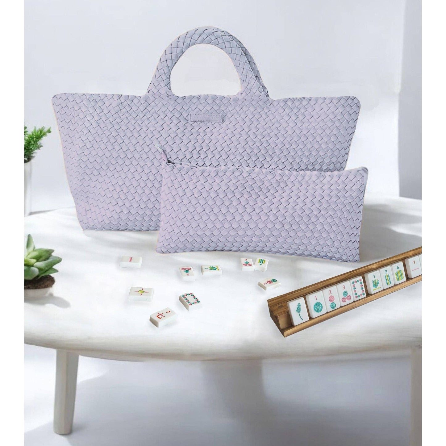 Peace Love Mahjong - Woven Mahjong Carryall -: Navy