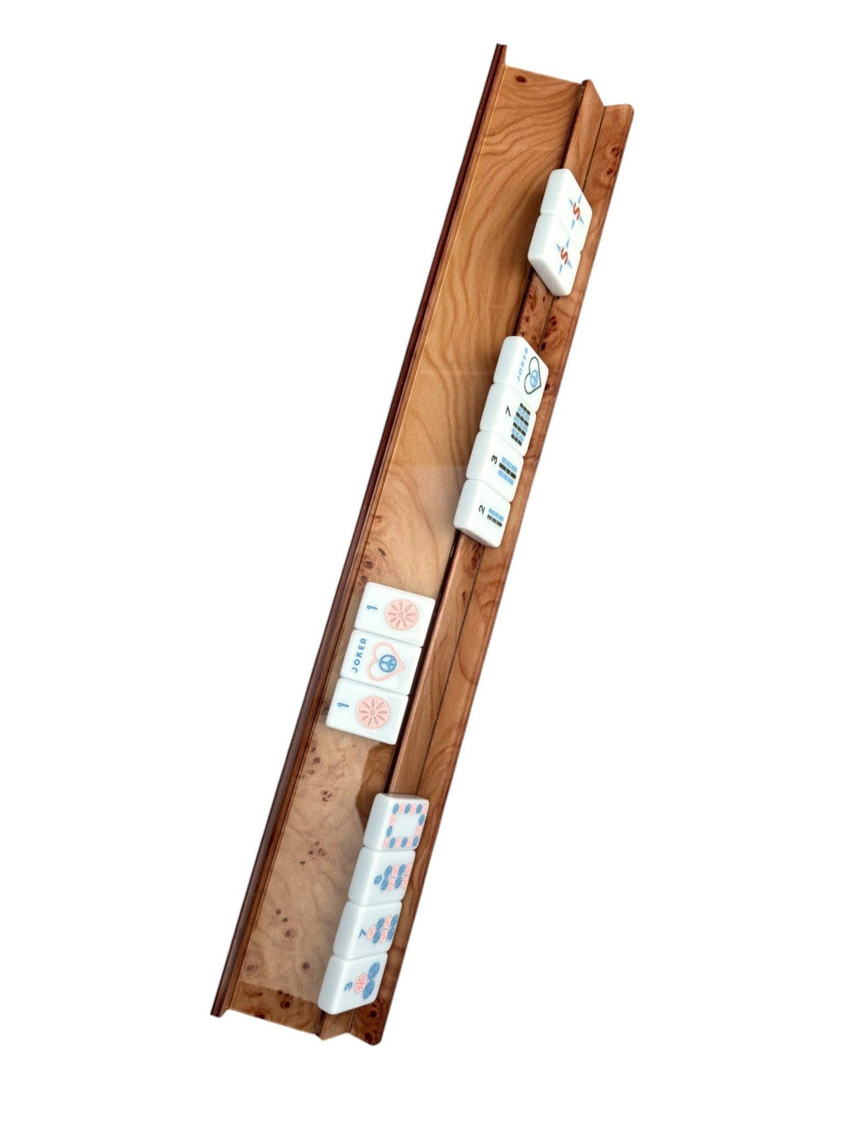 Peace Love Mahjong - Acrylic Burlwood Mahjong Racks & Pushers (Set of 4)