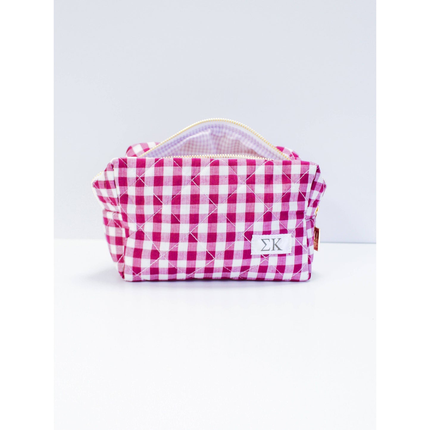 Sigma Kappa Sorority Gingham Quilted Makeup Bag