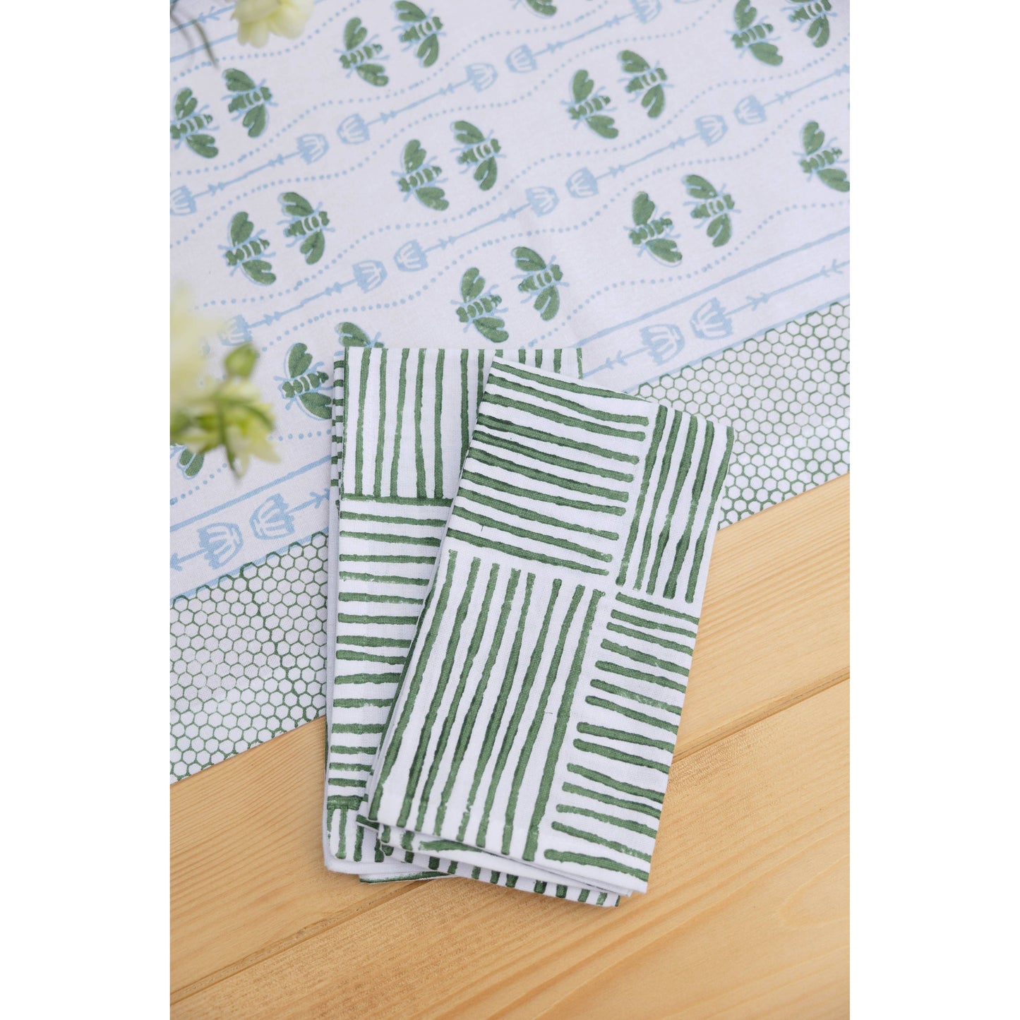 Mended - Table Throw - Honeybee - Uniform Blue & Sage