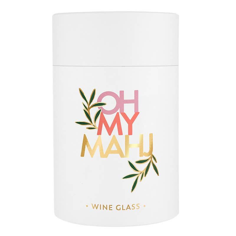 Gold Foil Stemless Wine Glass - Oh My Mahj: 17oz, 4.5" H