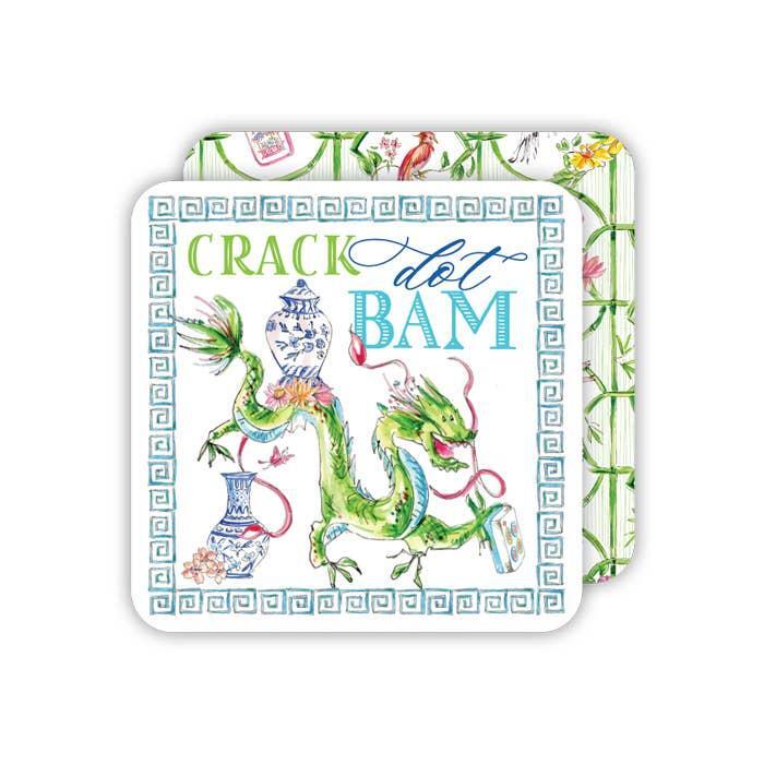 RosanneBeck Collections - Crack Dot Bam Mahjong Dragon Blue Square Coaster