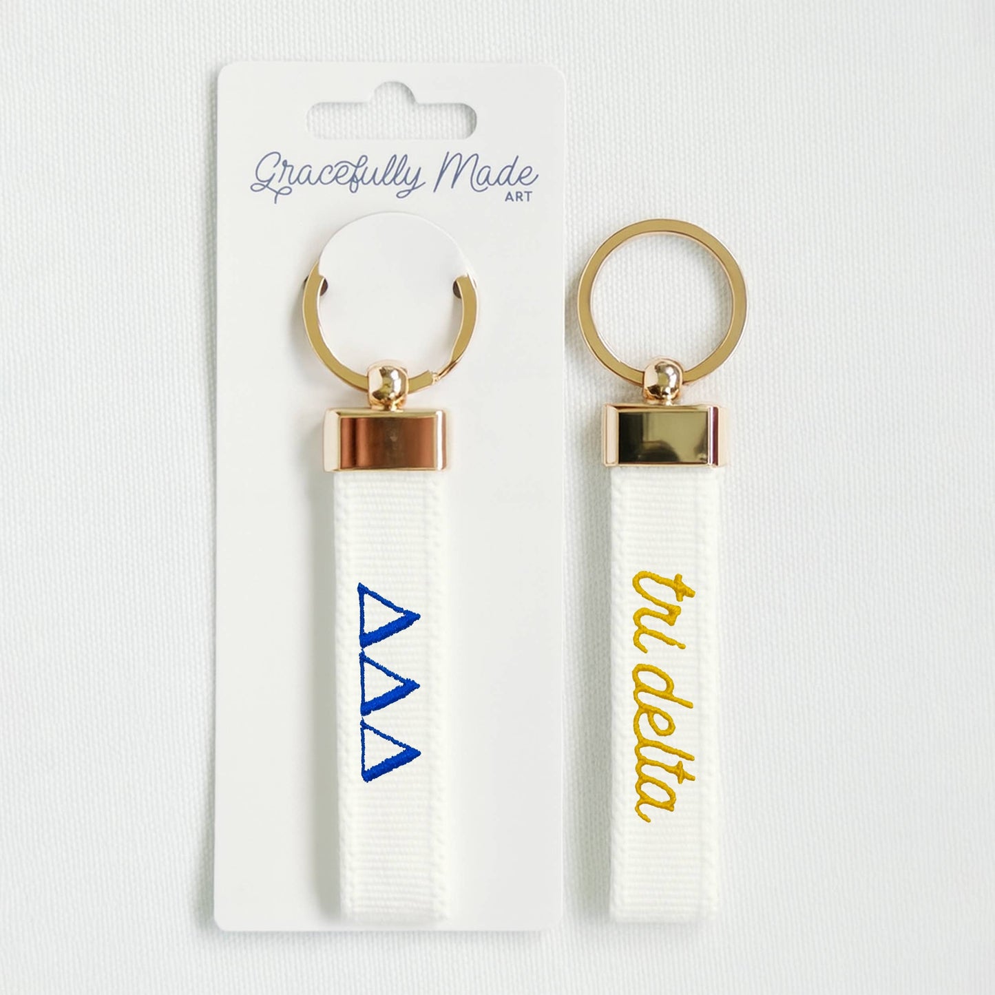Gracefully Made Art - Delta Delta Delta Embroidered Keychain, Sorority
