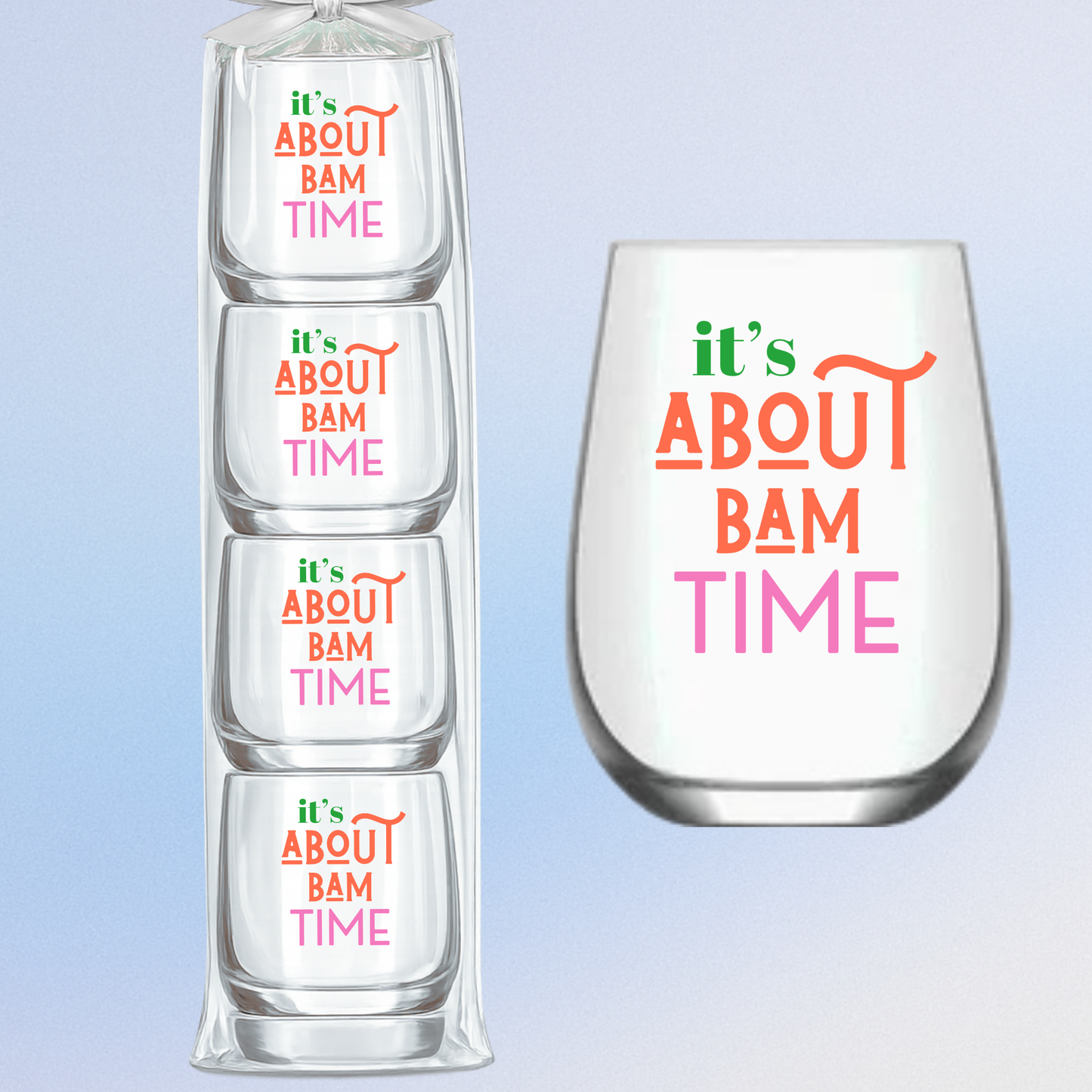 Fabuplates - Mahjong Stemless 4 ct Set Wine Glasses "It's About Bam Time"