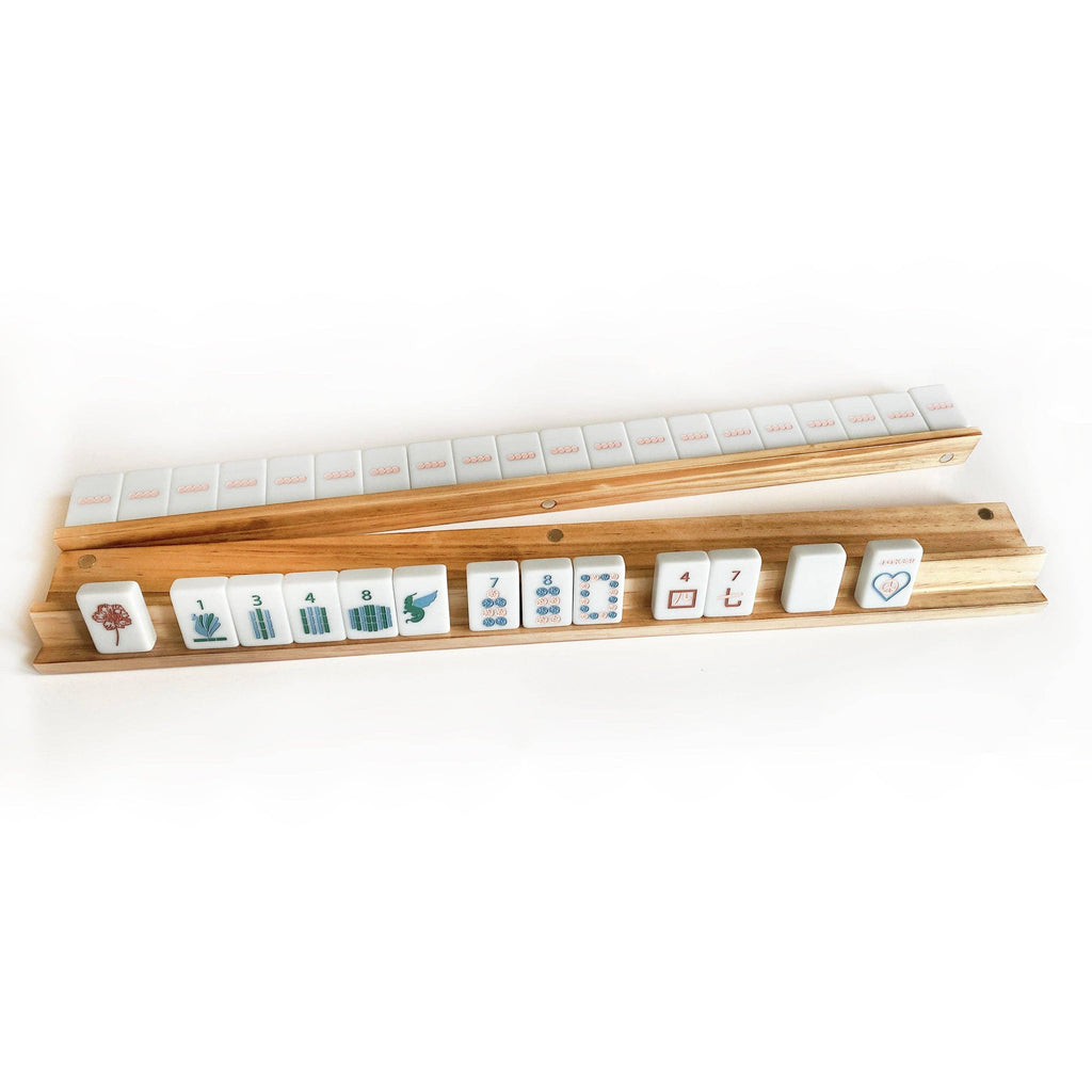 Peace Love Mahjong - Mahjong Racks & Pushers (Set of 4): Oak