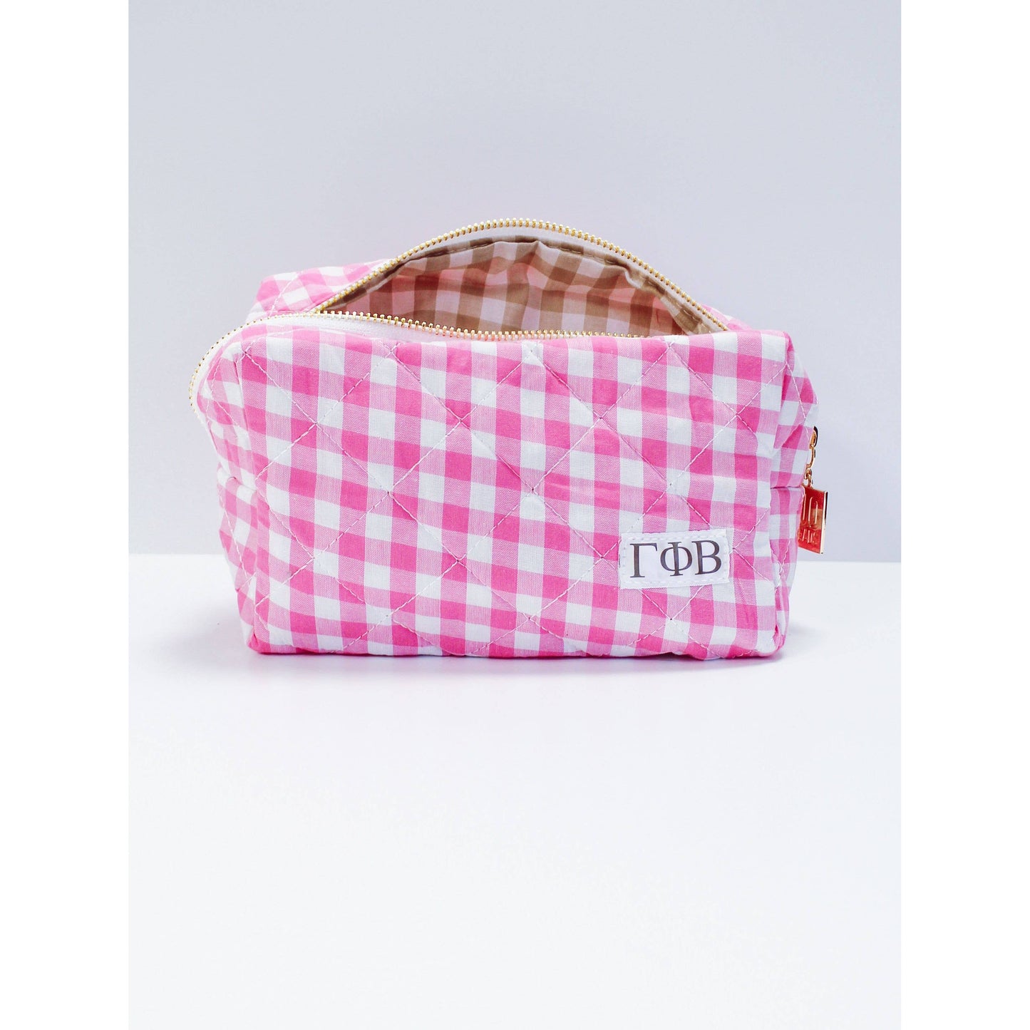 Gamma Phi Beta Sorority Gingham Quilted Makeup Bag