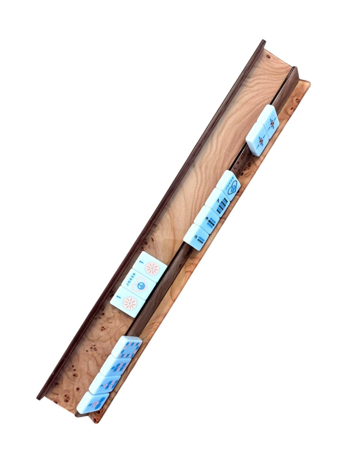 Peace Love Mahjong - Acrylic Burlwood Mahjong Racks & Pushers (Set of 4)