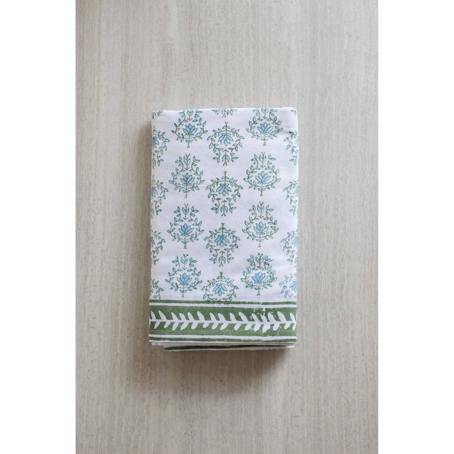 Mended - Table Throw - Lotus, Sage & Uniform Blue with Sage Vine Border