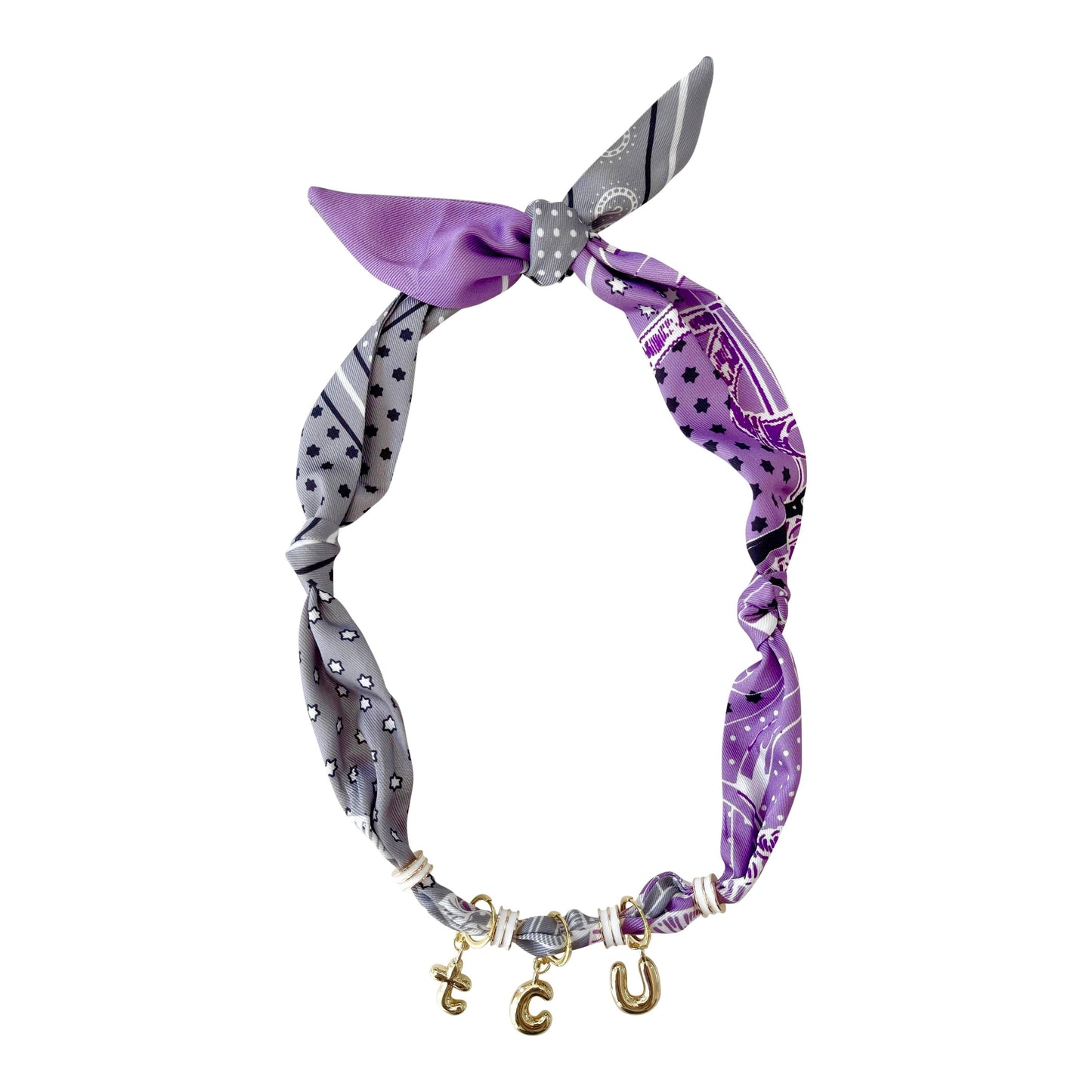 Purple Grey Game Day Bubble Letter Scarf Necklace 