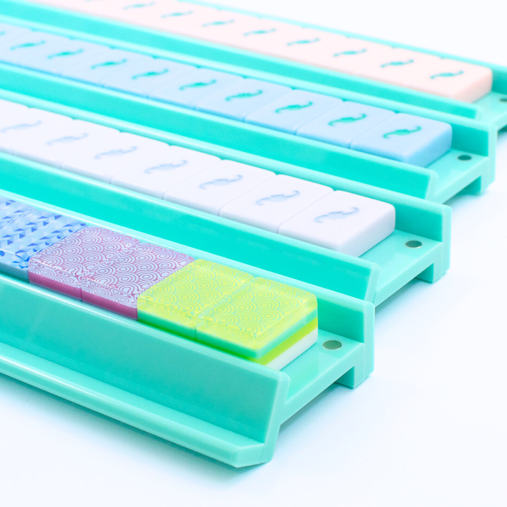 My Fair Mahjong - MAHJONG RACKS | Premium Acrylic | 4 Racks + 4 Pushers: Solid Macaron Green