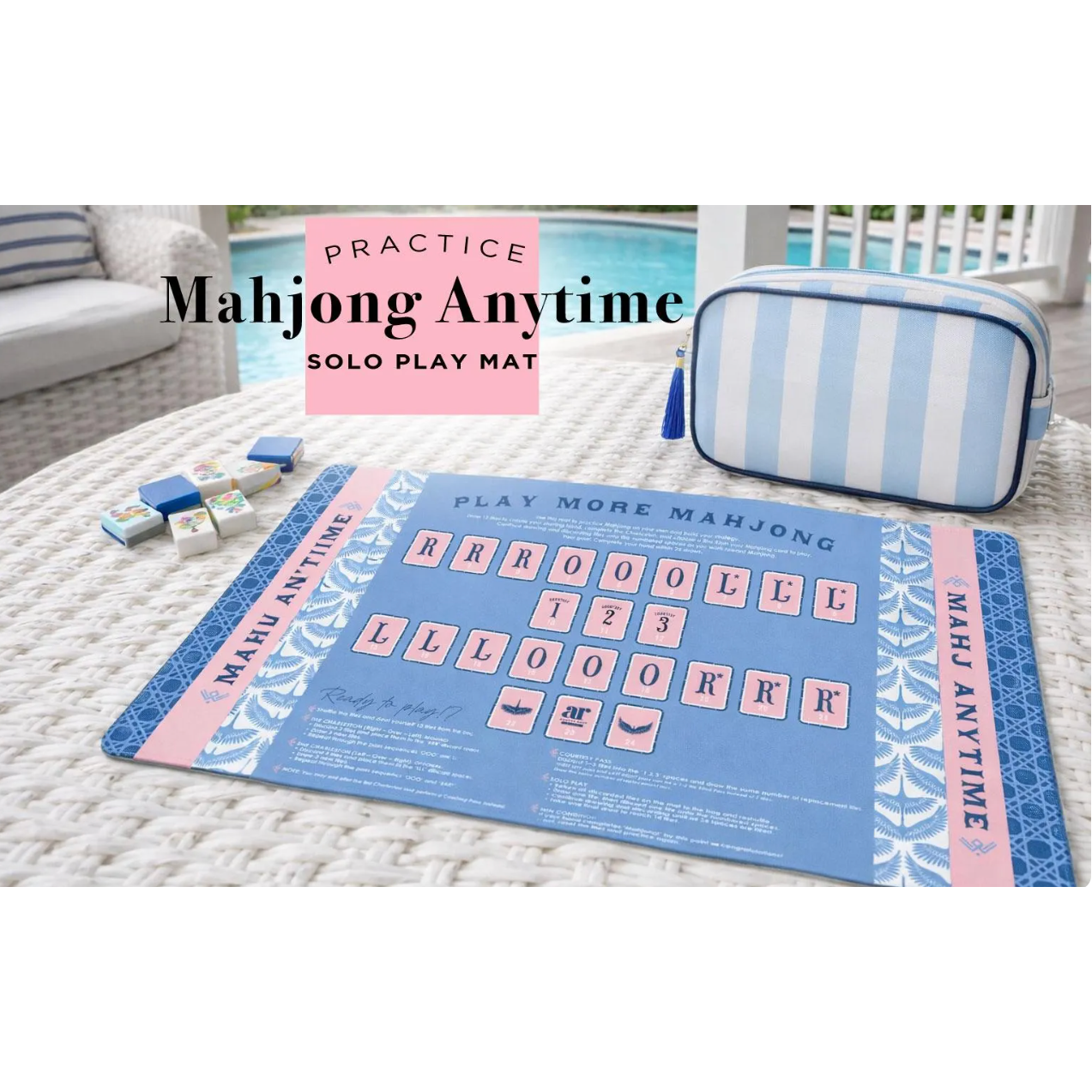Anders Ruff Design Co. - Mahjong Practice Mat | Strategy, Charleston, Training,: Blue Palm