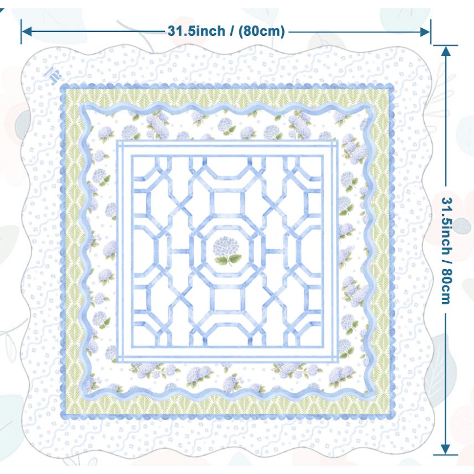 Anders Ruff Design Co. - Hamptons Hydrangea Mahjong Mat | The House of Hydrangea Coll: 31.5" Scalloped Edge