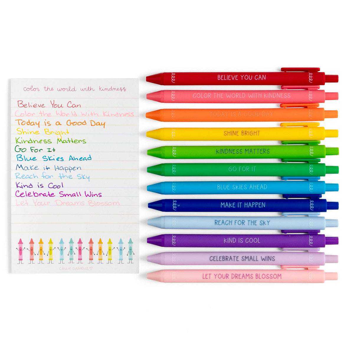 Happy Colors Crayon-Inspired Affirmations Pen Set of 12 - Callie Danielle