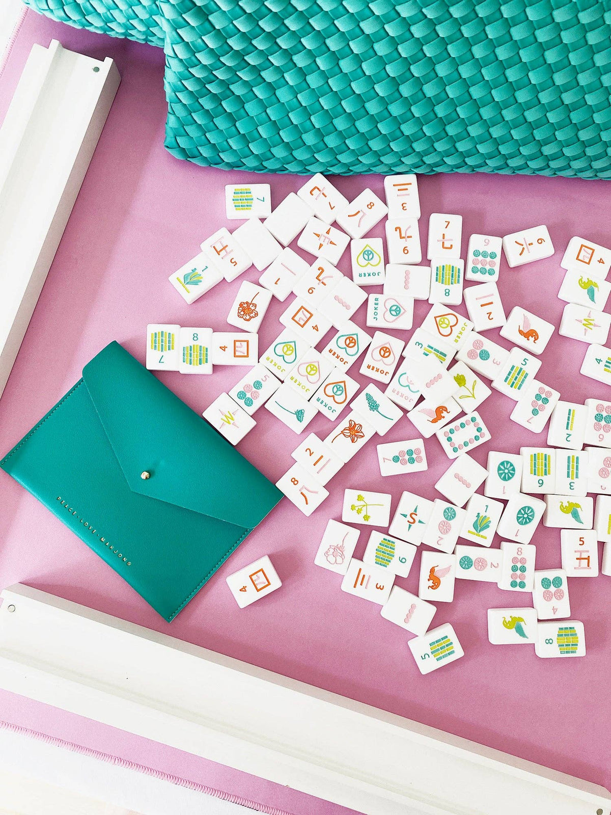 Peace Love Mahjong - Card Clutch: Hunter Green