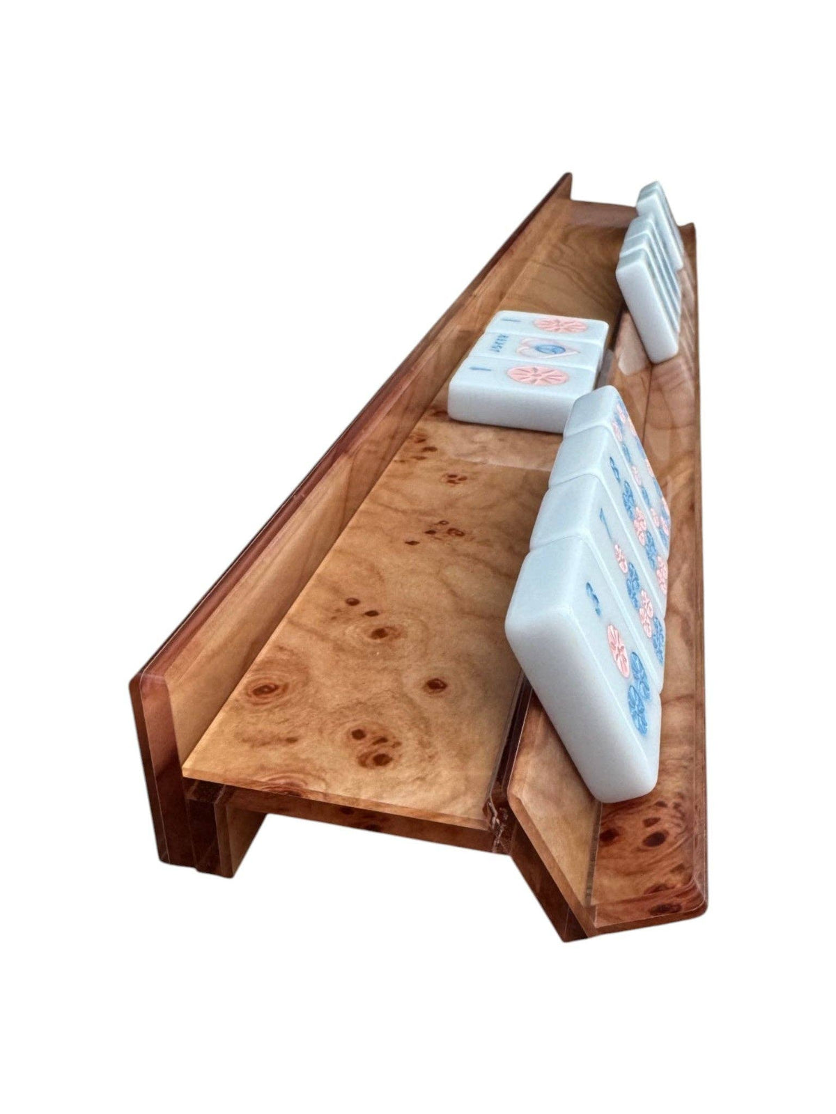 Peace Love Mahjong - Acrylic Burlwood Mahjong Racks & Pushers (Set of 4)