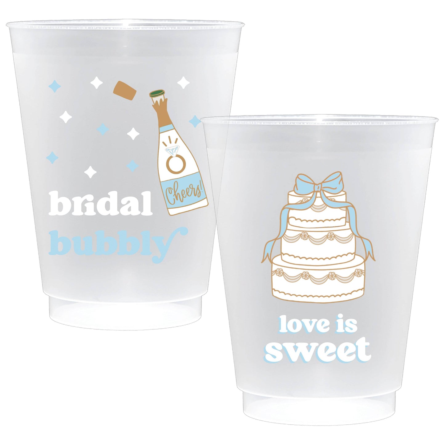 Bridal Bubbly  Love is Sweet Shatterproof Frost Flex Plastic Cups (10)