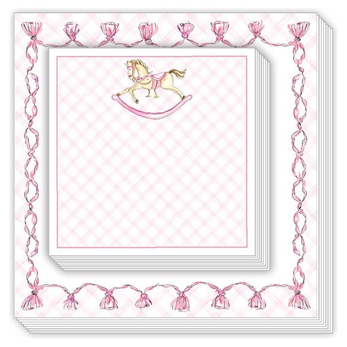 Pink Tassle Border with Pink Rocking Horse Notepad Duo