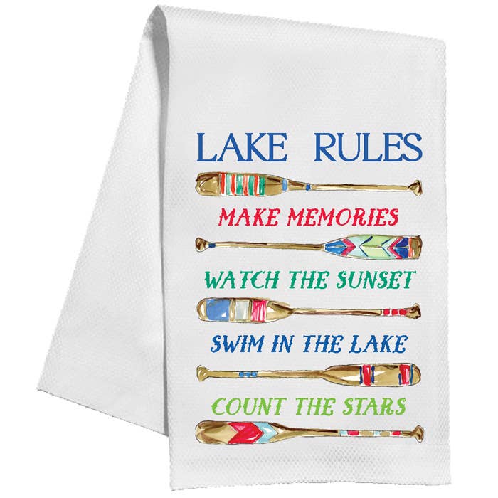 RosanneBeck Collections - Lake Rules Watch The Sunset Swim In The Lake Kitchen Towel