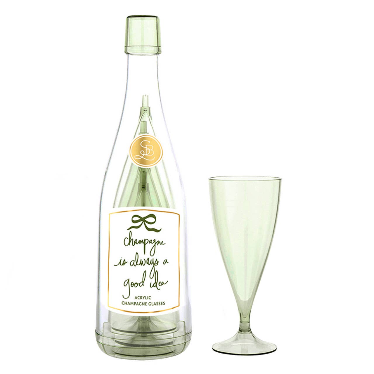 Santa Barbara Design Studio by Creative Brands - Acrylic Champagne Bottle + Glasses - Good Idea: Acrylic / Bottle: 11.5" H x 3.25" Dia | 6oz