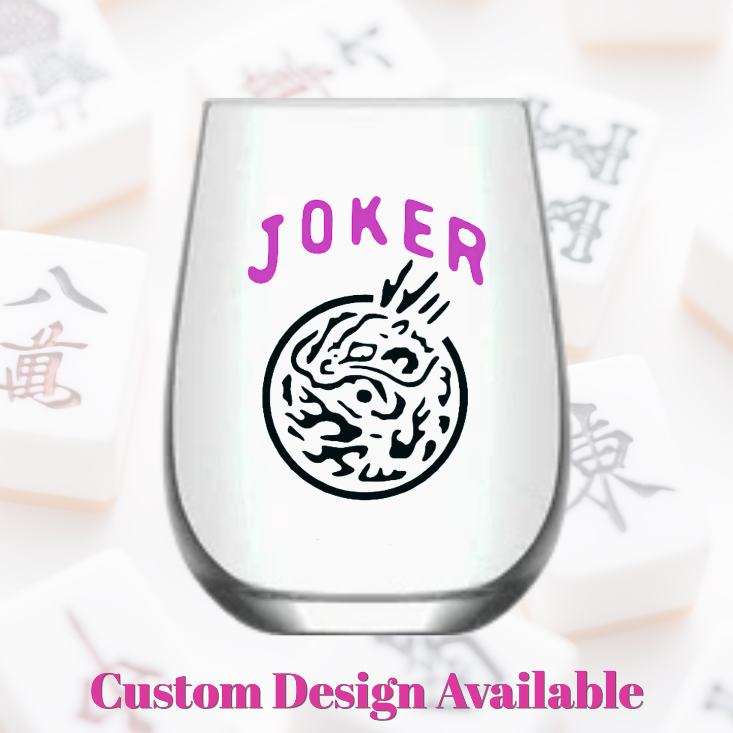 Fabuplates - Mahjong Stemless 4ct Set Wine Glasses "Dot Crack Bam"