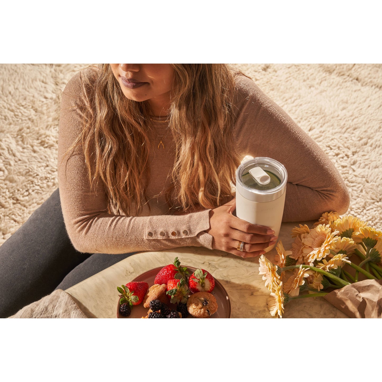 Insulated Ceramic Stainless Steel Coffee & Drink Tumbler: Terrazzo Blush