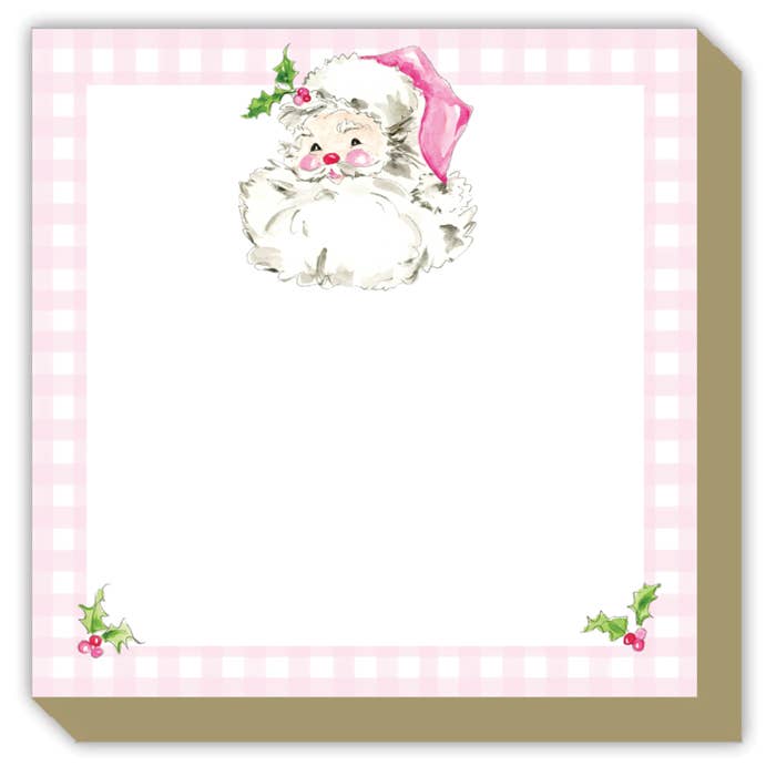 Handpainted Pink Santa with Gingham Border | Luxe Notepad