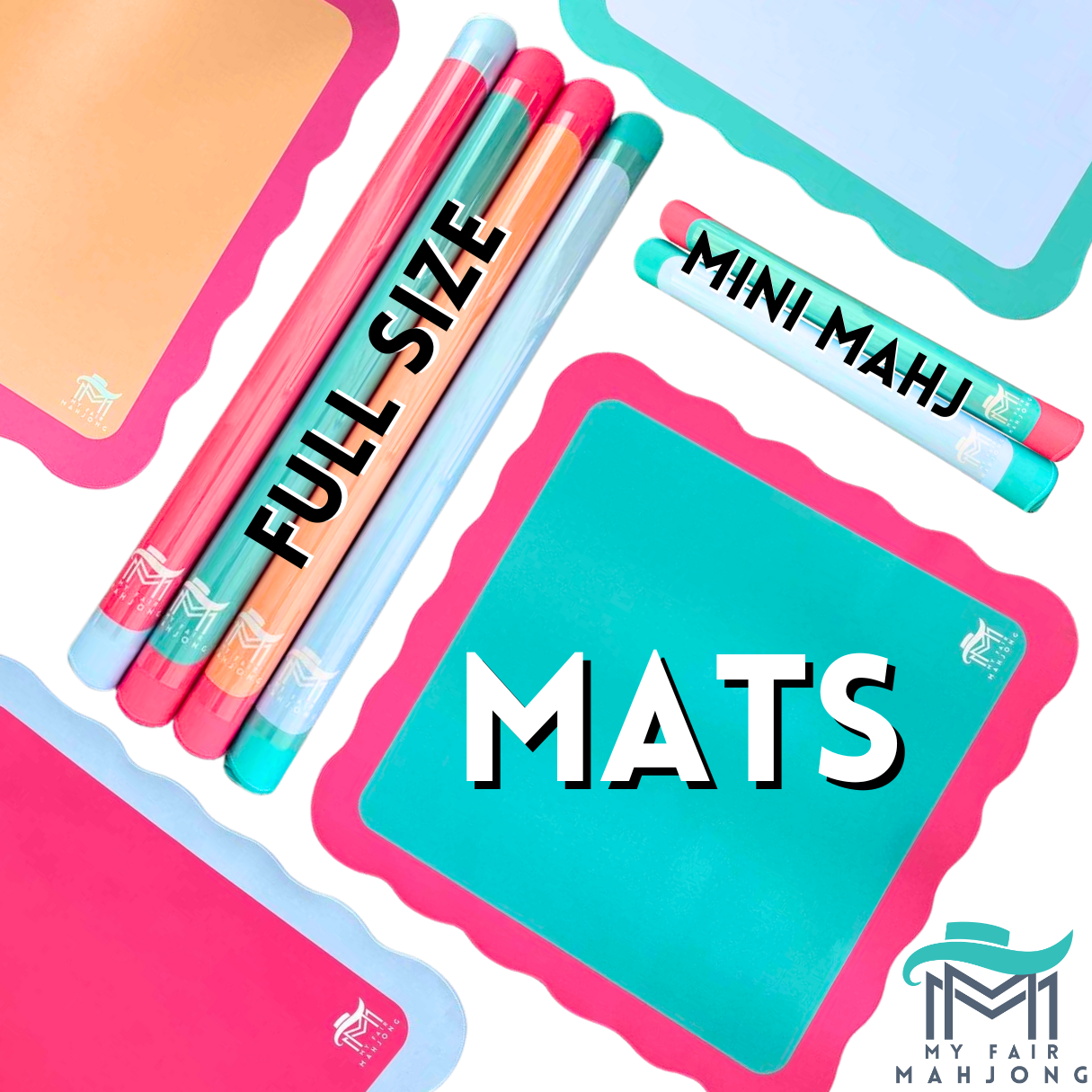 My Fair Mahjong -Pink Center- Blue Scallop Mahjong Mat