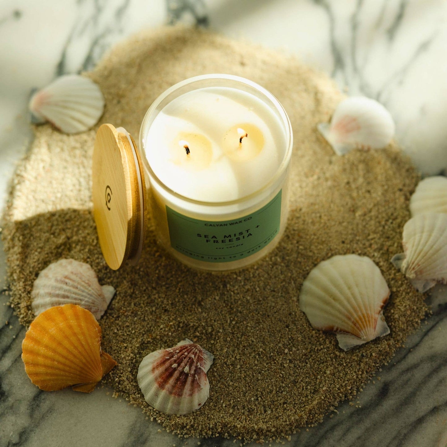 Calyan Wax Co. - Sea Mist + Freesia - Glass Tumbler Soy Candle