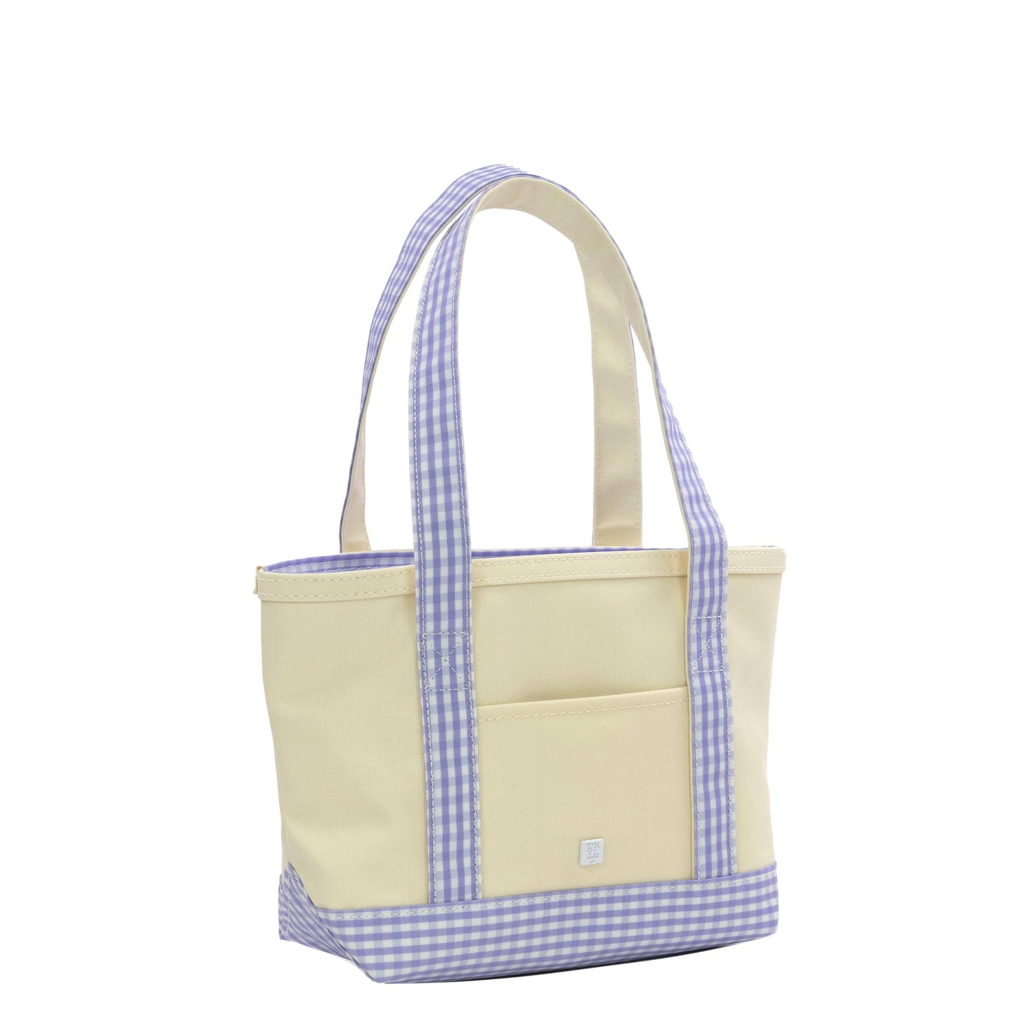 TRVL Design - MINI TOTE - COATED CANVAS With GINGHAM LILAC TRIM