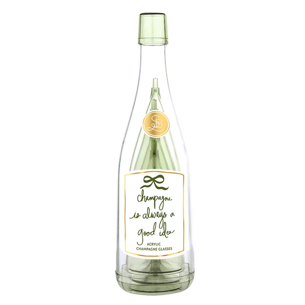 Santa Barbara Design Studio by Creative Brands - Acrylic Champagne Bottle + Glasses - Good Idea: Acrylic / Bottle: 11.5" H x 3.25" Dia | 6oz