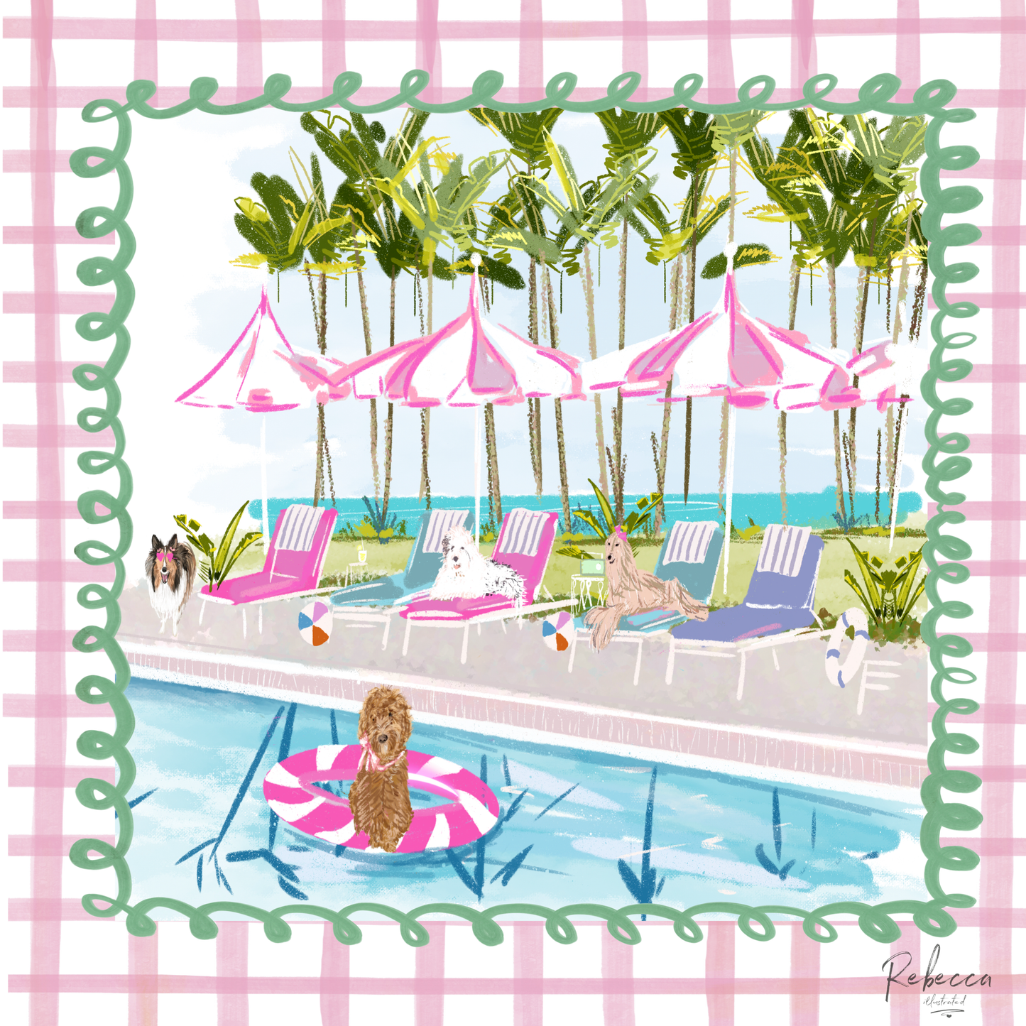 Rebecca Illustrated - POOL PAWTY-MAHJONG MAT