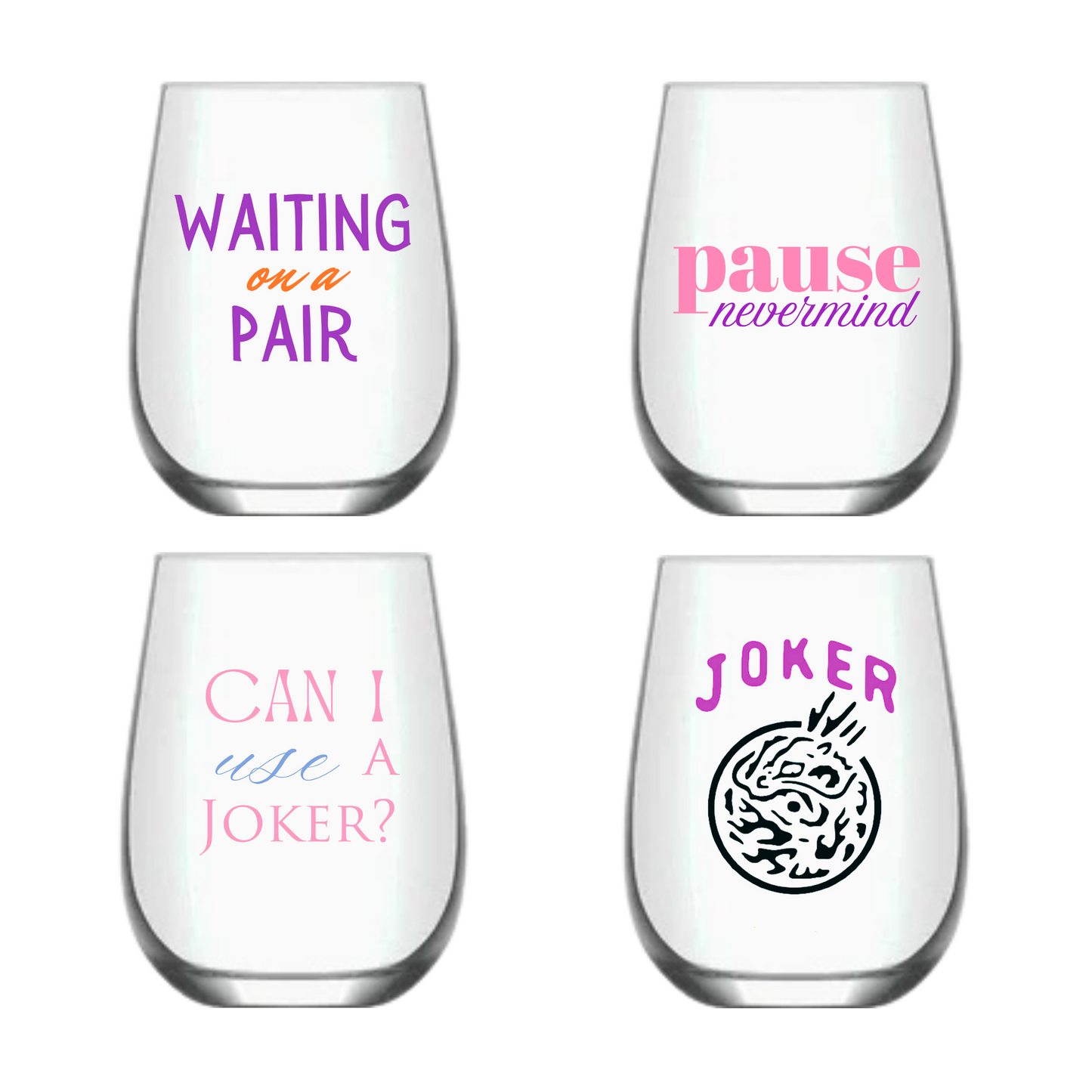 Fabuplates - Mahjong Stemless 4 ct VARIETY Gift Set Plastic Wine Glasses