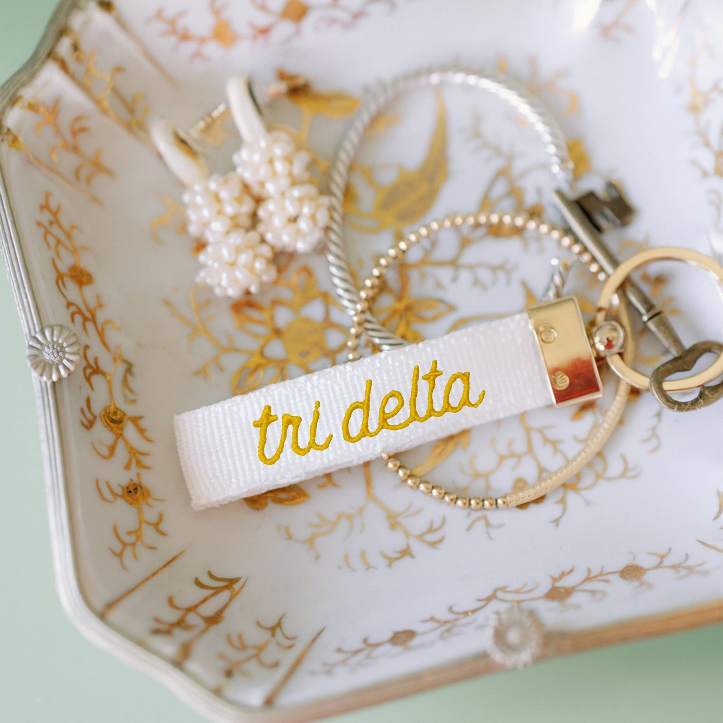 Gracefully Made Art - Delta Delta Delta Embroidered Keychain, Sorority