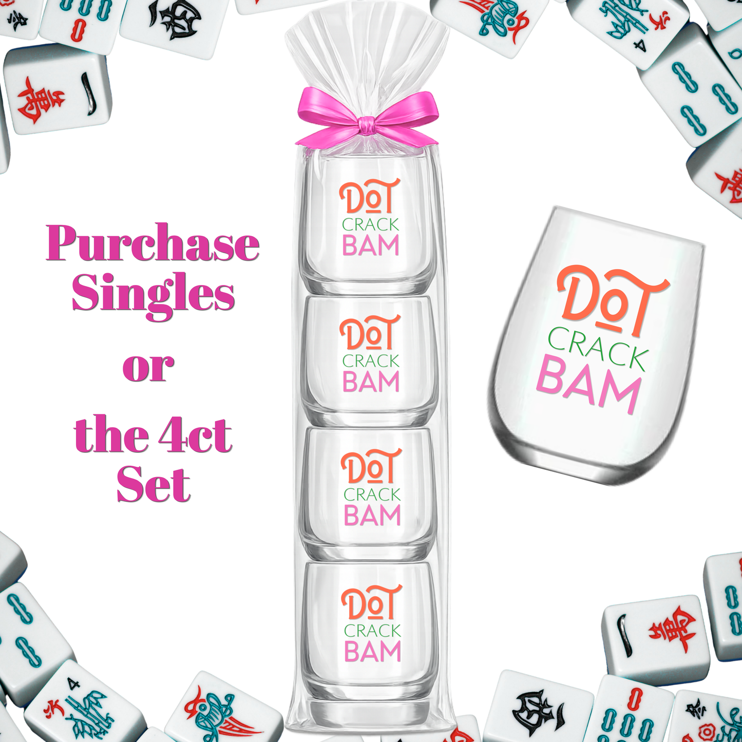 Fabuplates - Mahjong Stemless Tossware 4ct Set Wine Glasses "Dot Crack Bam"
