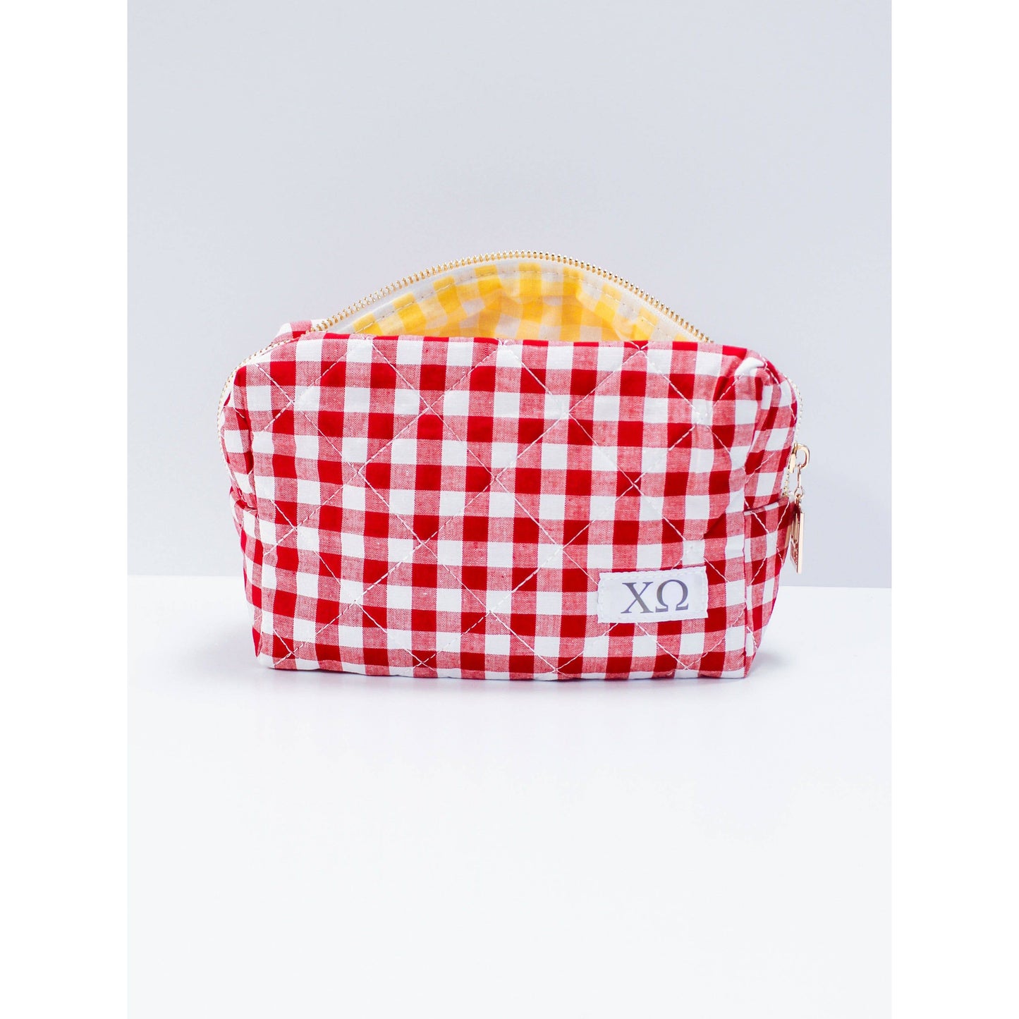 Chi Omega Sorority Gingham Quilted Makeup Bag