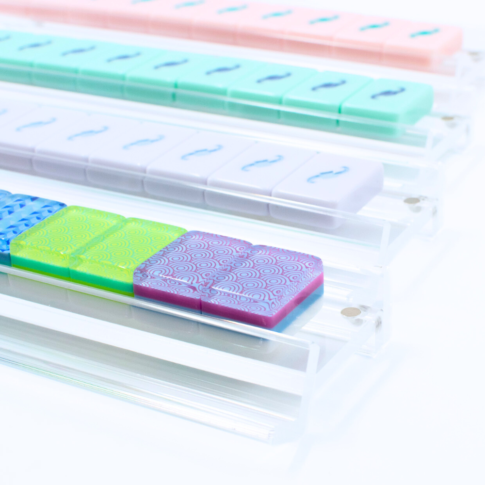 My Fair Mahjong - MAHJONG RACKS | Premium Acrylic | 4 Racks + 4 Pushers: Solid Macaron BLUE