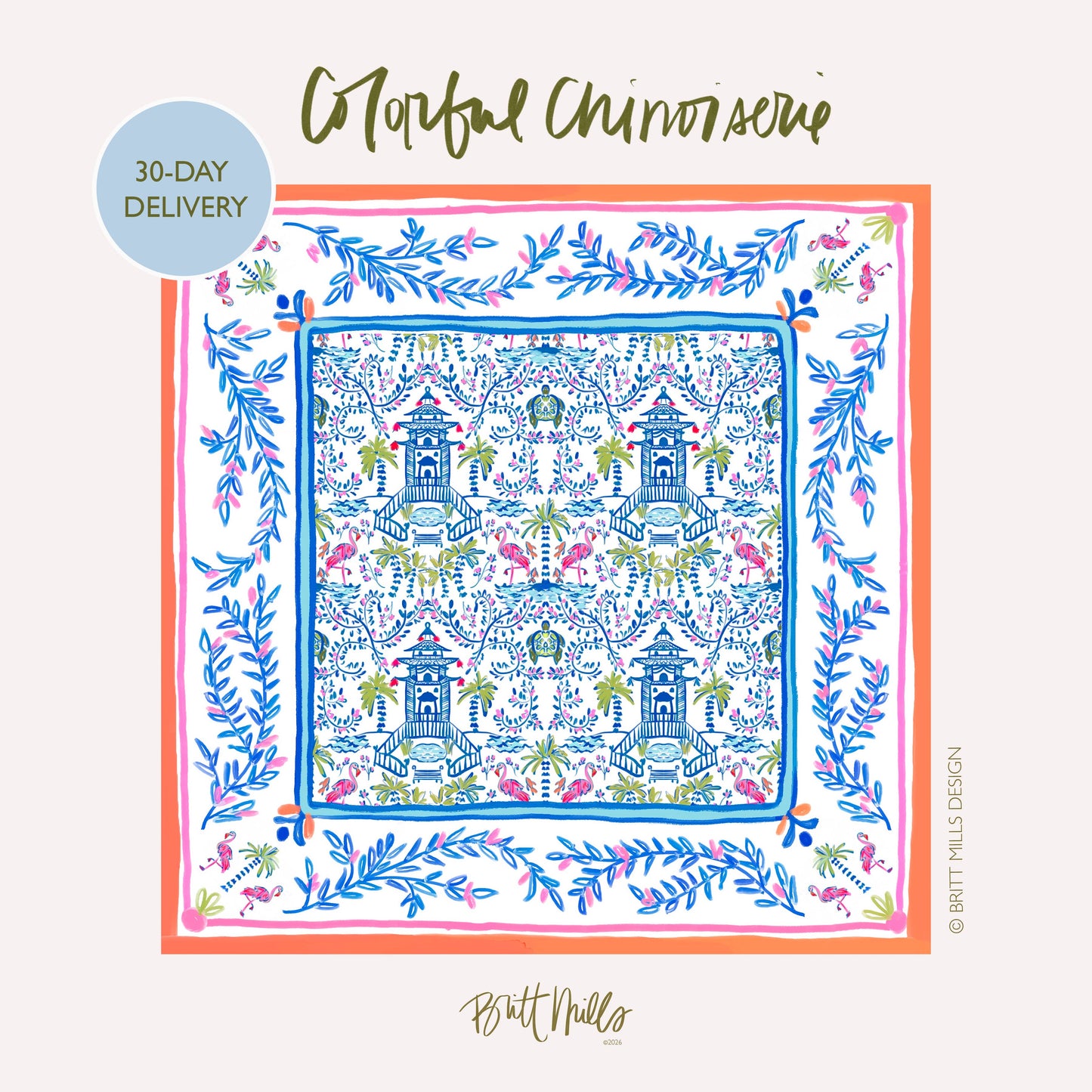 Britt Mills Design - Britt Mills Mahjong Mats (Non-Neoprene): Colorful Chinoiserie