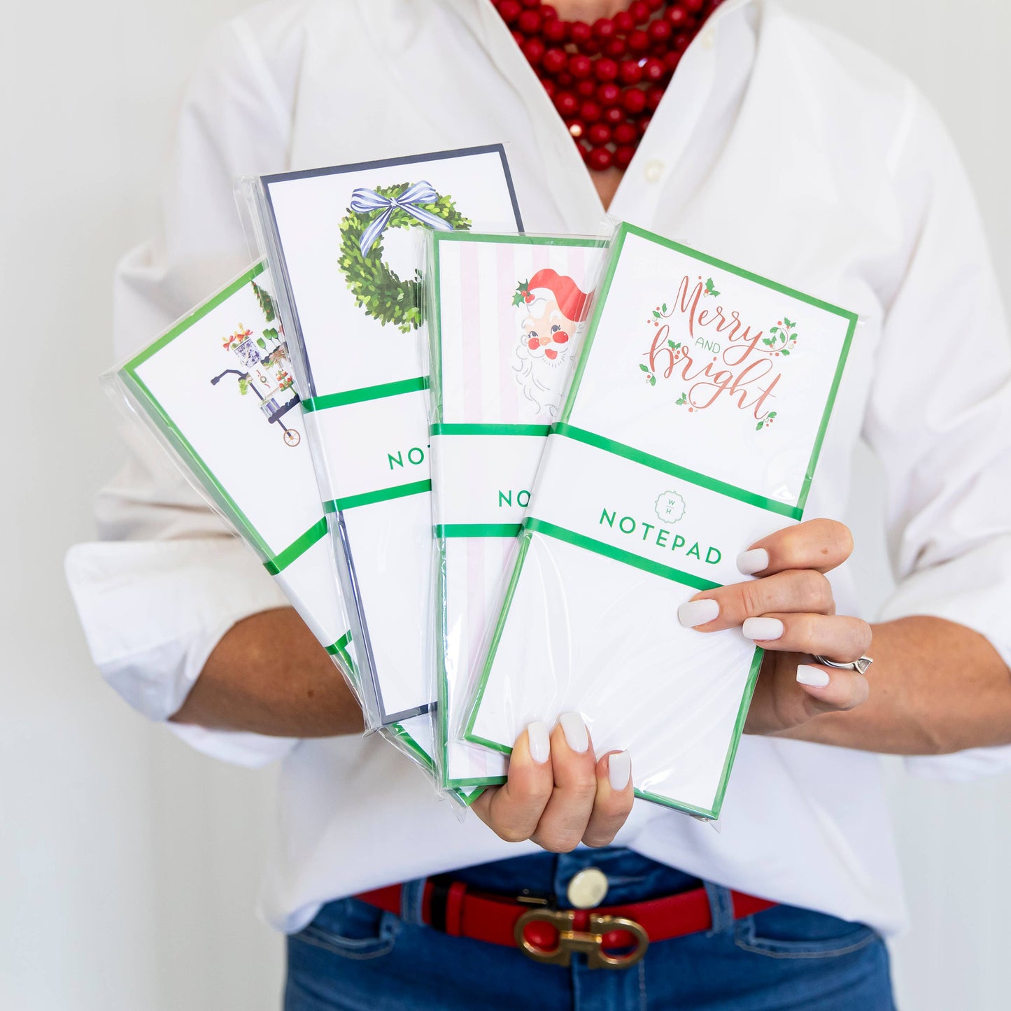 WH Hostess Social Stationery - In Stock 4.25x8.5 Merry and Bright List Notepad