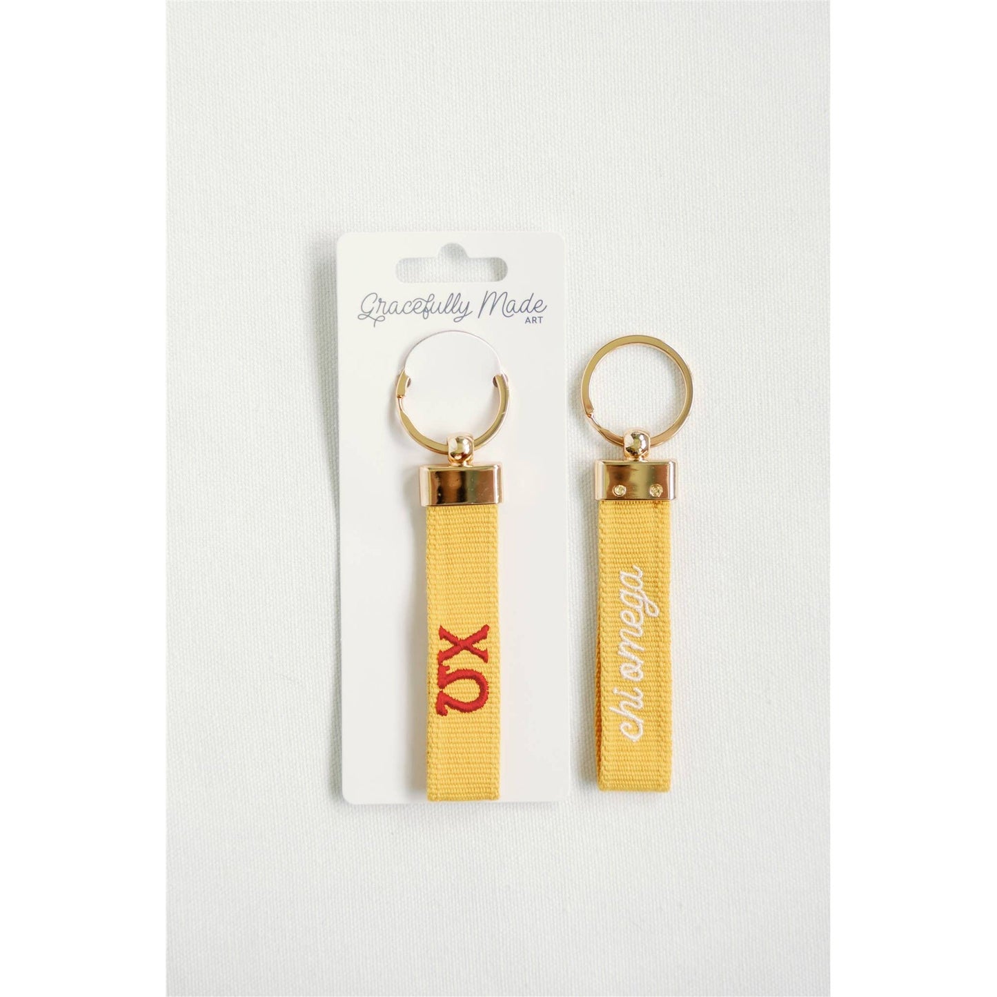 Gracefully Made Art - Chi Omega Embroidered Keychain, Sorority