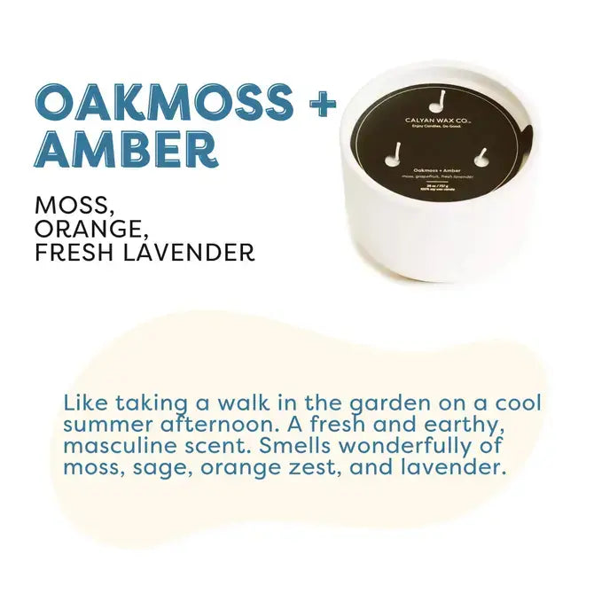 Calyan Wax Co. - Oakmoss + Amber - 3 Wick Ceramic Soy Candle
