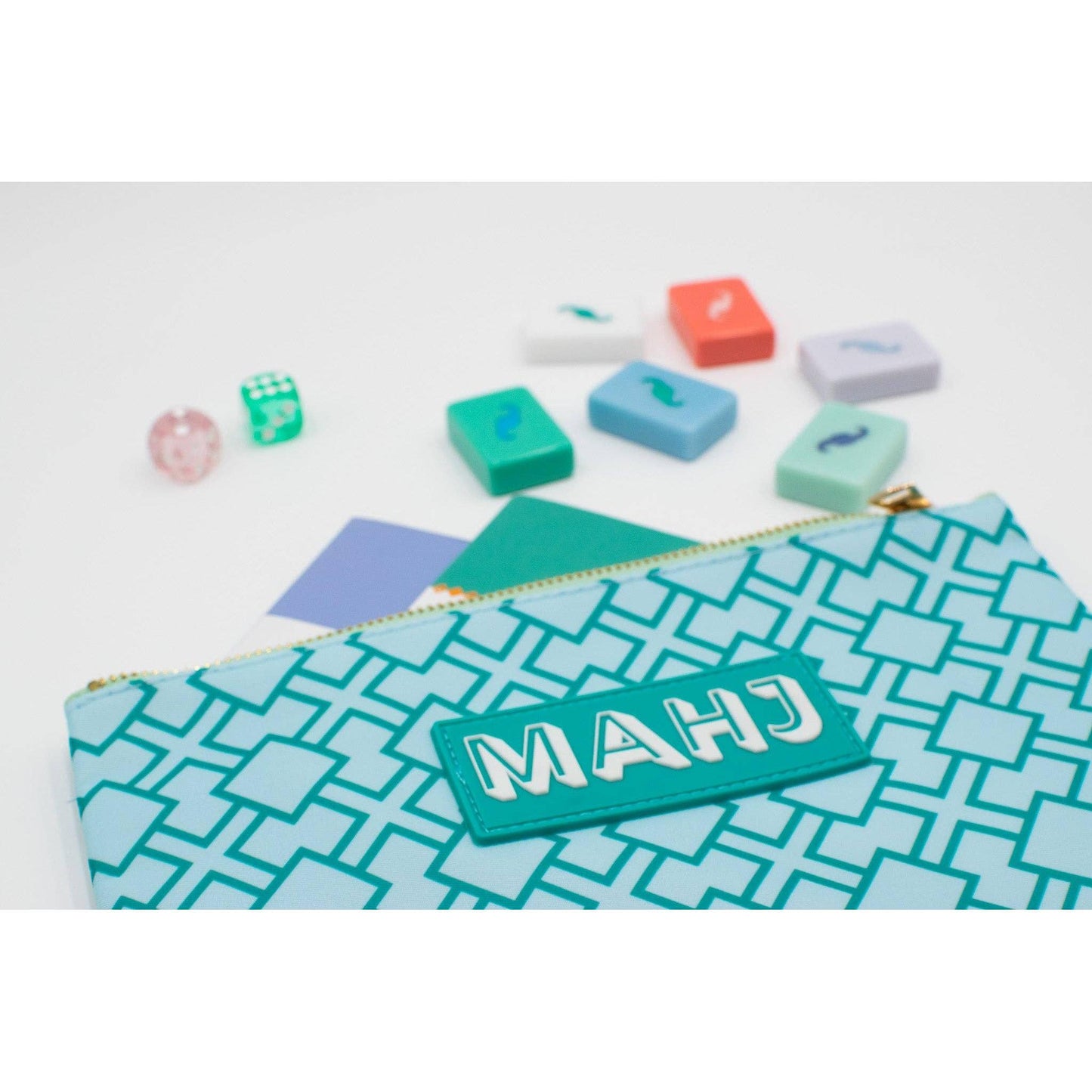 My Fair Mahjong - Premium Mahjong Card & Accessory Bag: Geometric- Green