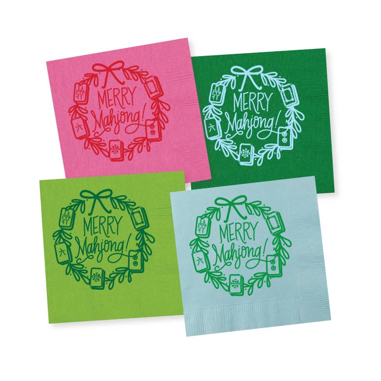 Merry Mahjong NAPKINS | LIGHT BLUE with Green Matte Foil (25 per package)