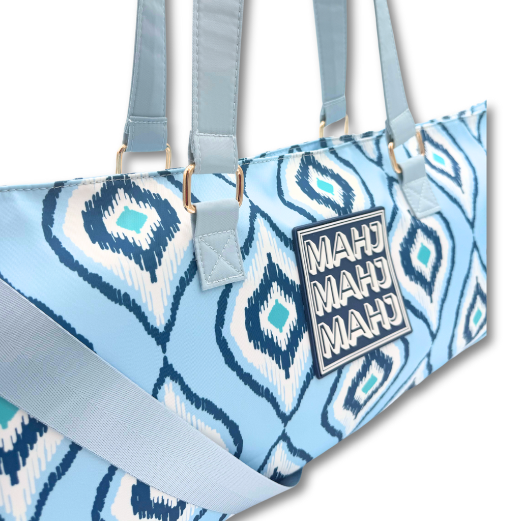 My Fair Mahjong - MAHJONG TOTE BAG  |  Wide with Zipper Closure: Arrows- Purple Tote Bag