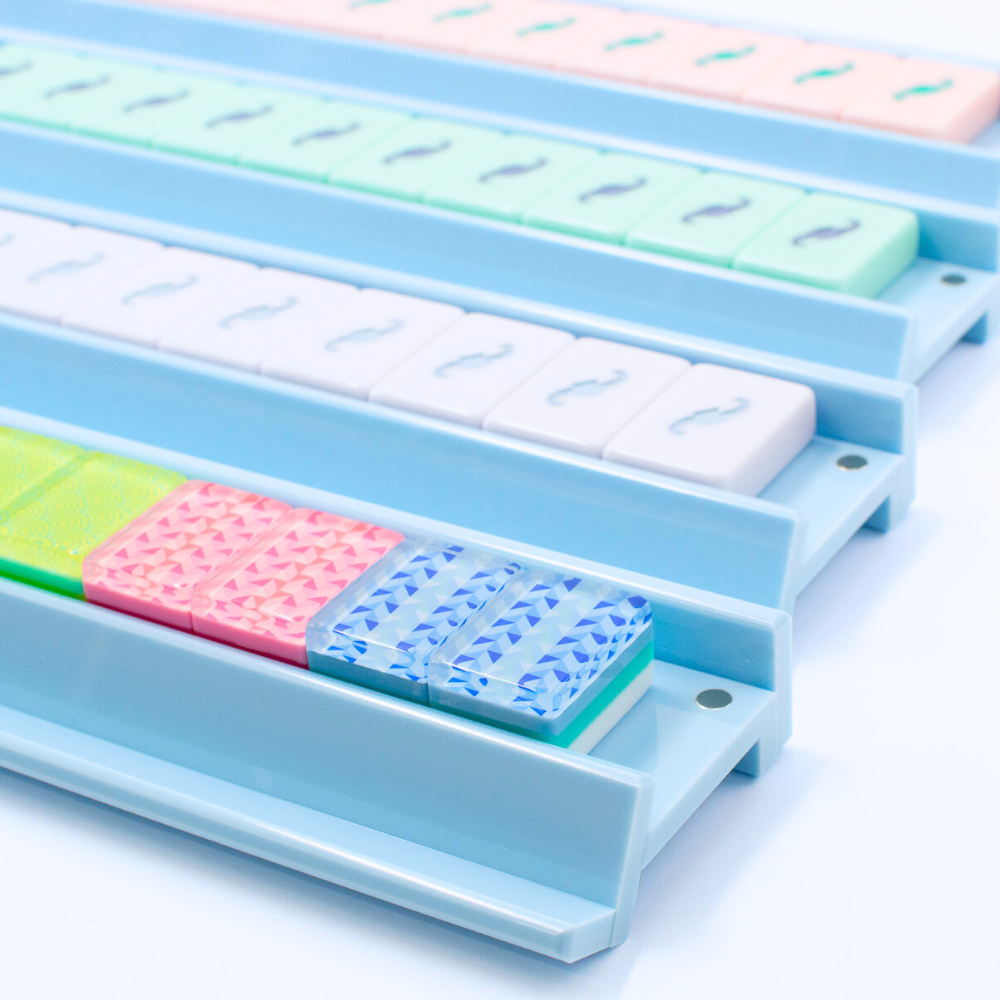 My Fair Mahjong - MAHJONG RACKS | Premium Acrylic | 4 Racks + 4 Pushers: Solid Macaron BLUE
